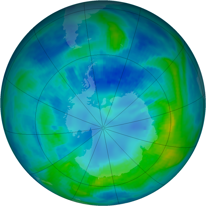 Antarctic ozone map for 19 April 1991
